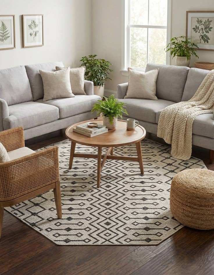 Detail image of 7' 10 x 7' 10  Washable Trellis Indoor / Outdoor Octagon Rug