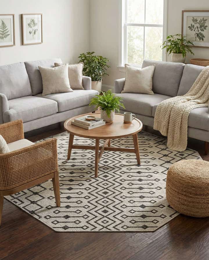 7' 10 x 7' 10 Easy-Clean Trellis Indoor / Outdoor Octagon Rug