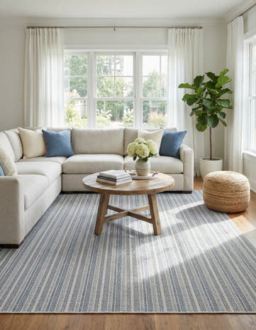 Light Blue Easy-Clean Ribbon Indoor / Outdoor Square Rug