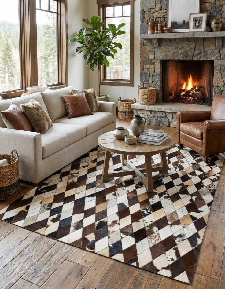 Detail image of 4' 8 x 6' 9 Cowhide Stocks Rug