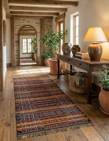 4' 5 x 9' 2 Hand Woven Kilim Fars Wool Runner Rug