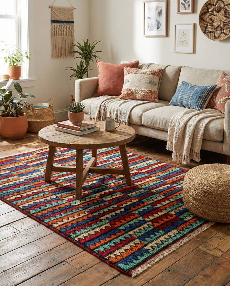 Detail image of 4' 2 x 5' 9 Hand Knotted Moroccan Wool Rug