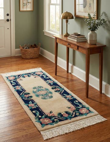 2' 1 x 4' 4 Hand Knotted Carved Pekin Wool Runner Rug