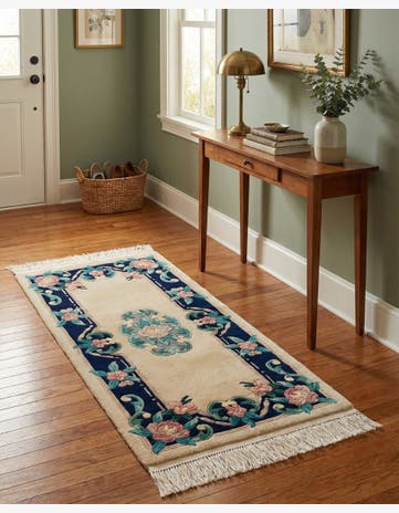 2' 1 x 4' 4 Hand Knotted Carved Pekin Wool Runner Rug