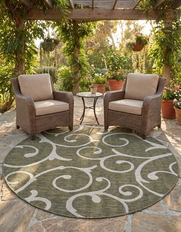 160cm x 160cm Easy-Clean Botanical Indoor / Outdoor Round Rug