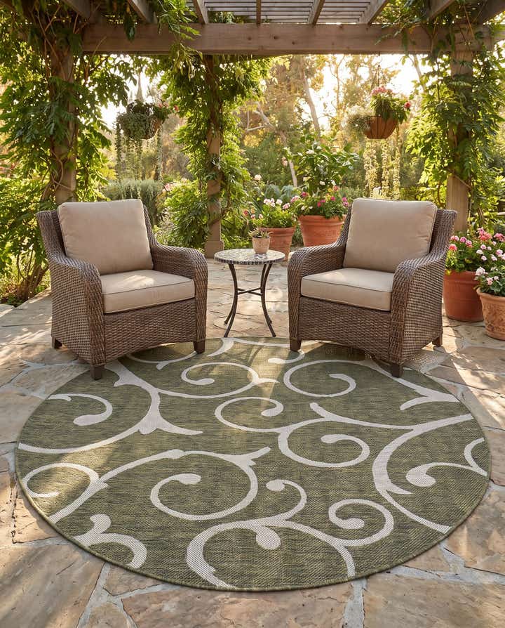 160cm x 160cm Easy-Clean Botanical Indoor / Outdoor Round Rug