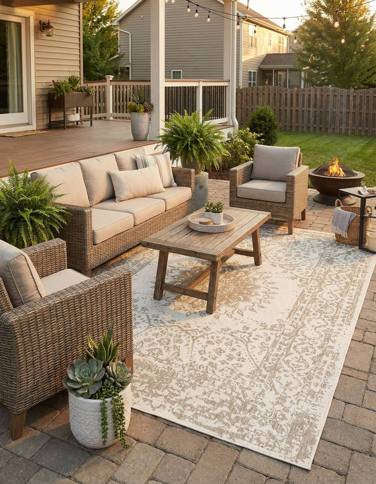 Detail image of 9' x 12'  Washable Traditional Indoor / Outdoor Rug