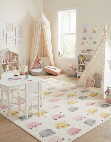 Ivory Cats Whimsy Kids Rug