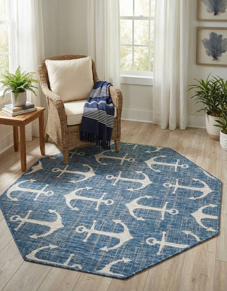 Detail image of 5' 3 x 5' 3  Washable Coastal Indoor / Outdoor Octagon Rug