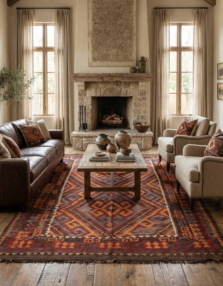 Detail image of  6' 9 x 12'  Hand Woven Kilim Fars Wool Rug