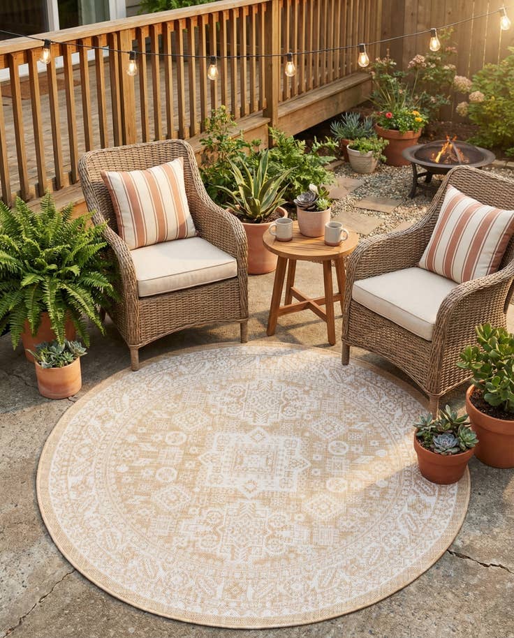 Detail image of 5' 3 x 5' 3 Easy-Clean Aztec Indoor / Outdoor Round Rug