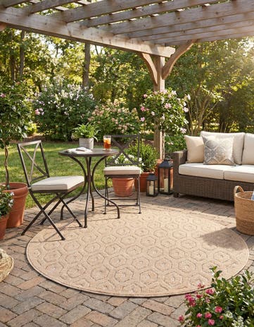 5' 3 x 5' 3 Easy-Clean Trellis Textured Indoor / Outdoor Round Rug