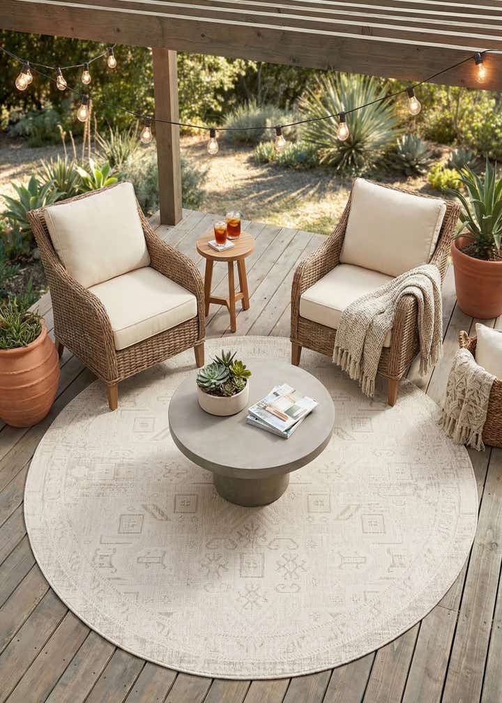 7' 10 x 7' 10 Easy-Clean Aztec Indoor / Outdoor Round Rug