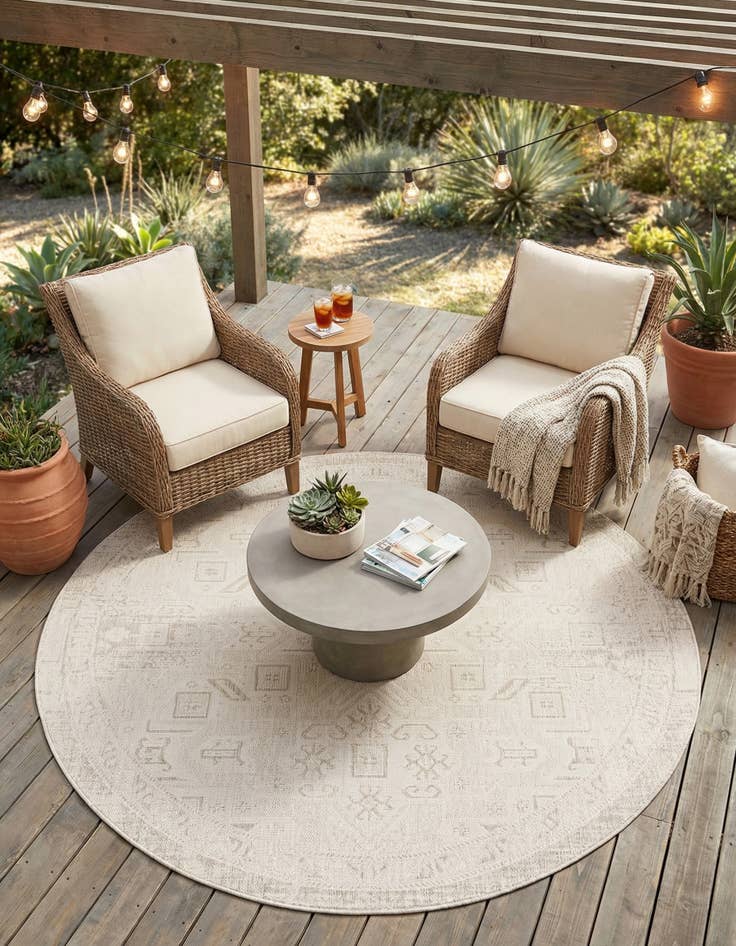 Detail image of  7' 10 x 7' 10  Washable Aztec Indoor / Outdoor Round Rug