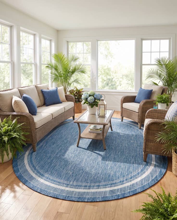 Detail image of 7' 10 x 10' Easy-Clean Border Indoor / Outdoor Oval Rug