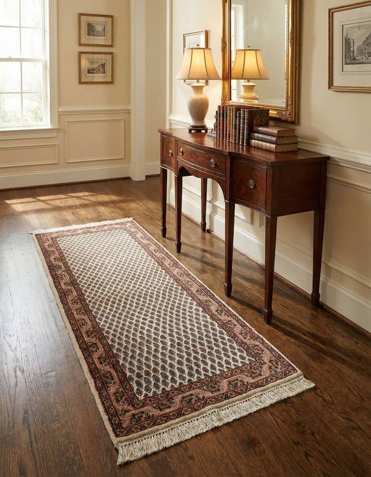 Detail image of 2' 4 x 4' 5  Hand Knotted Mir Wool Runner Rug