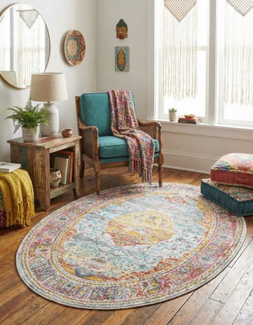 Light Blue Havana Oval Rug