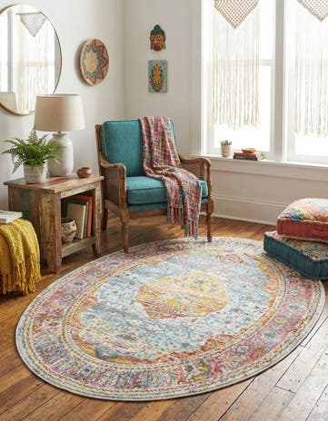 Light Blue Havana Oval Rug