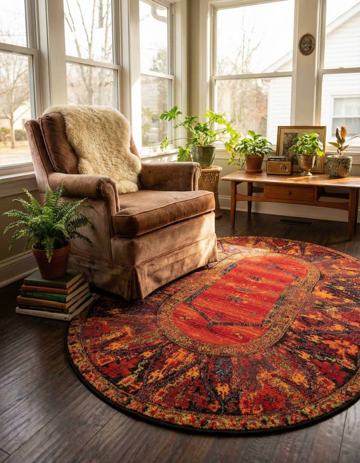 Detail image of 5' 3 x 8' Easy-Clean Tribal Indoor / Outdoor Oval Rug