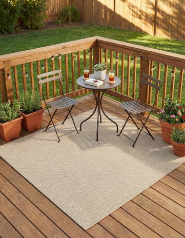 Light Beige Easy-Clean Solid Indoor / Outdoor Square Rug