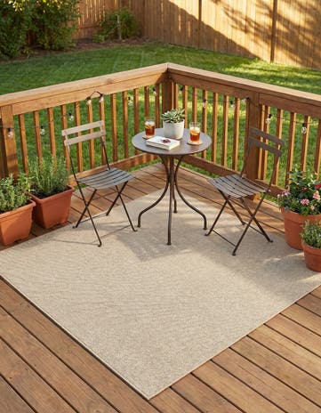 Light Beige Easy-Clean Solid Indoor / Outdoor Square Rug
