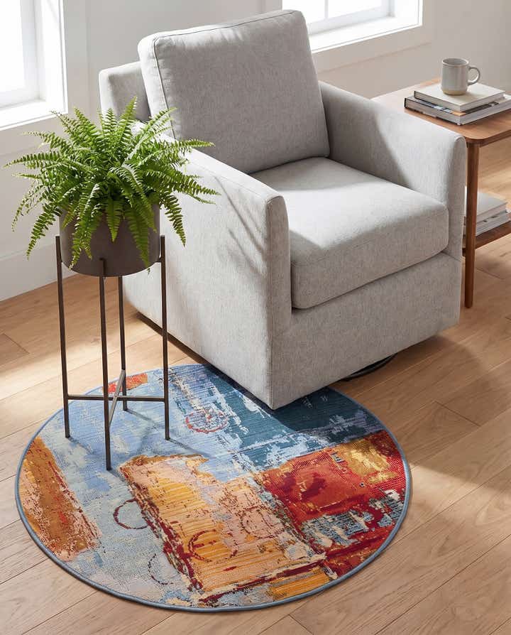 2' 7 x 2' 7 Easy-Clean Modern Indoor / Outdoor Round Rug