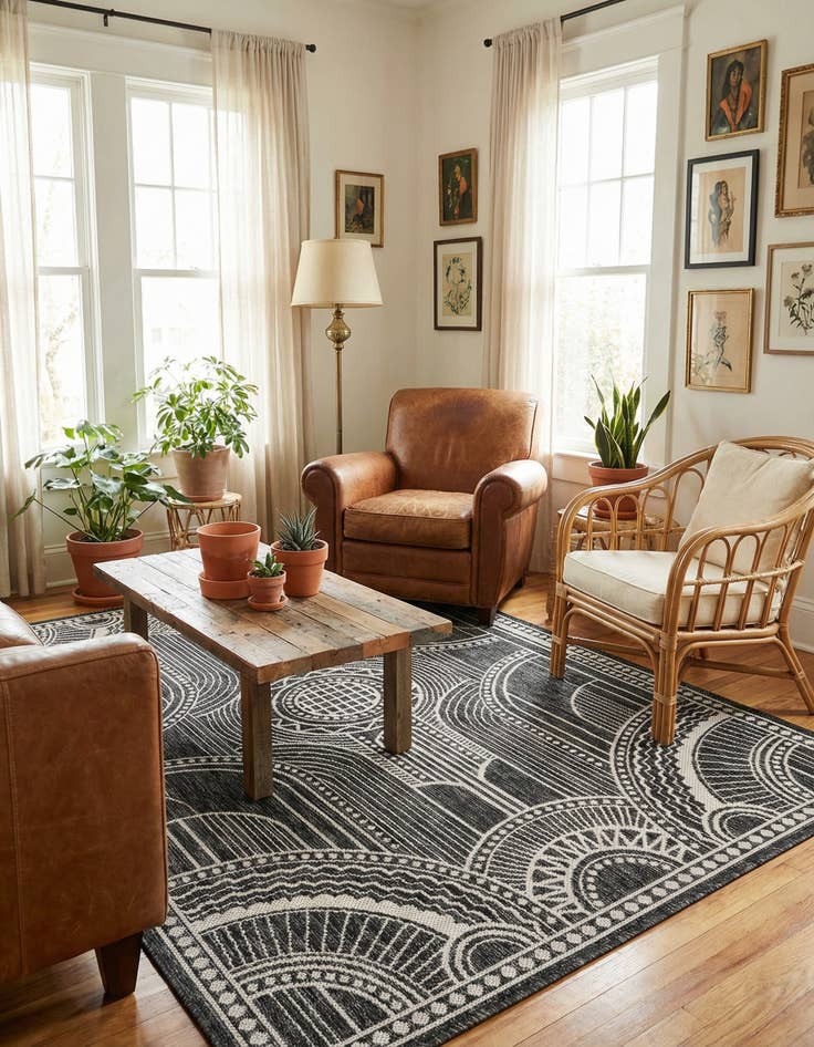 Detail image of  4' 1 x 6' 1  Washable Traditional Indoor / Outdoor Rug