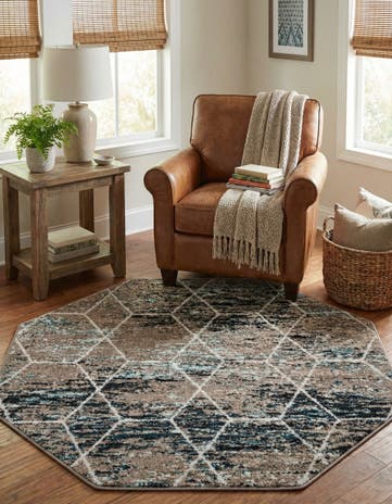Blue Multi Lattice Frieze Octagon Rug