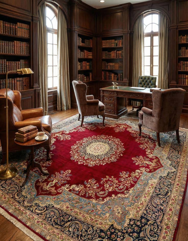 Detail image of  13' 4 x 14' 7  Hand Knotted Kerman Persian Rug