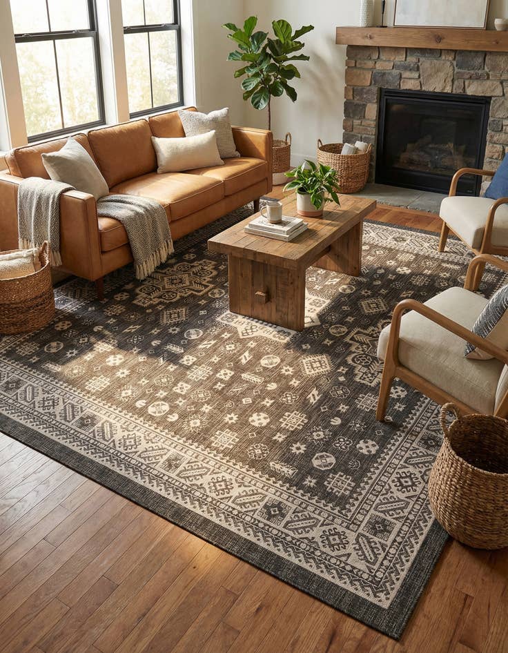 Detail image of 13' x 13'  Washable Aztec Indoor / Outdoor Square Rug