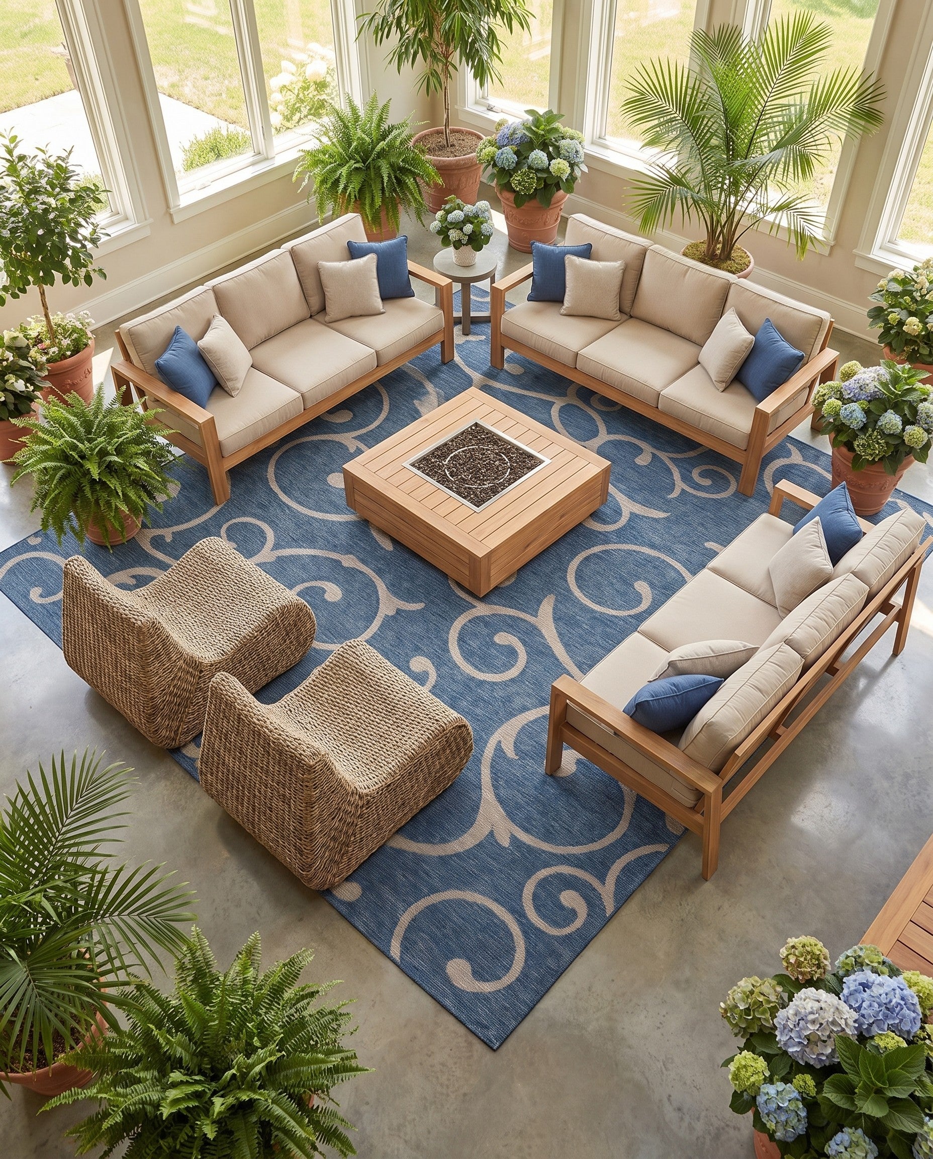 13' x 13' Easy-Clean Botanical Indoor / Outdoor Square Rug