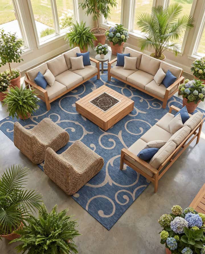 13' x 13' Easy-Clean Botanical Indoor / Outdoor Square Rug