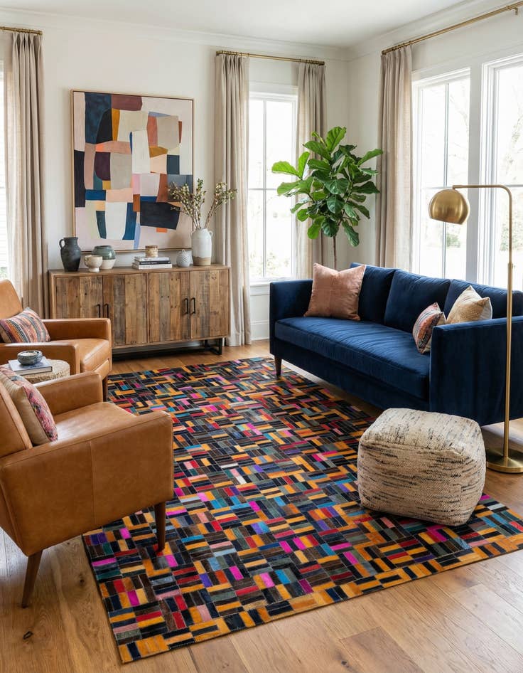 Detail image of  4' 11 x 8' Cowhide - Patchwork Rug