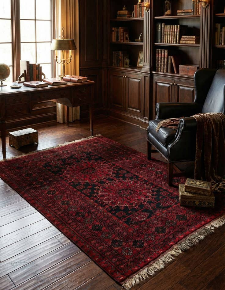 Detail image of 4' 4 x 6'  Hand Knotted Afghan Akhche Wool Rug