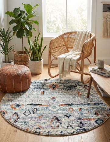 Light Blue Morocco Round Rug