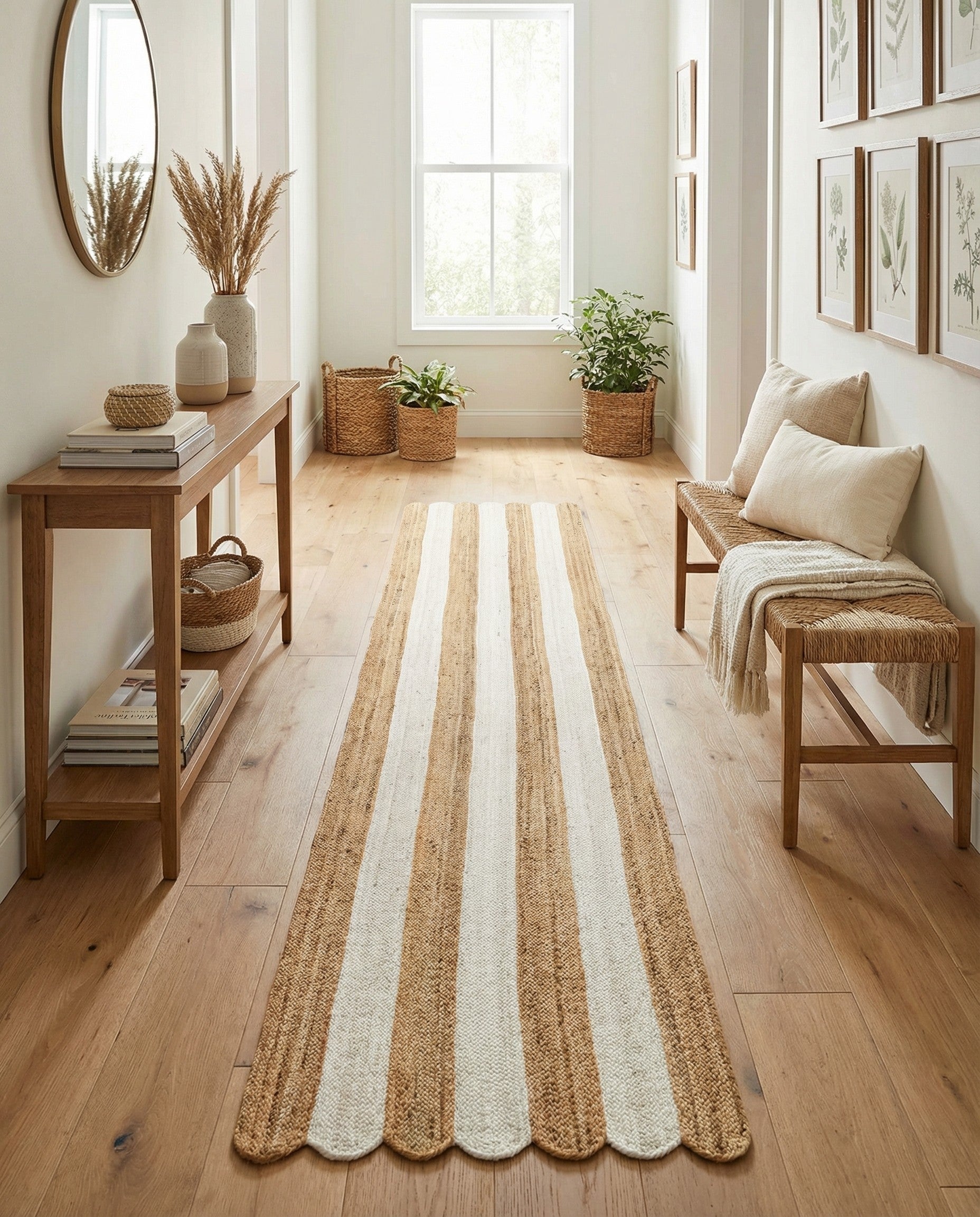  3' 3 x 16' 1  Hand Scallop Braided Jute Runner Rug