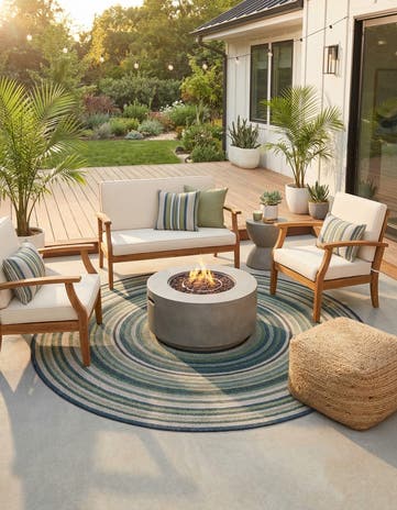 Blue Easy-Clean Baja Indoor / Outdoor Round Rug