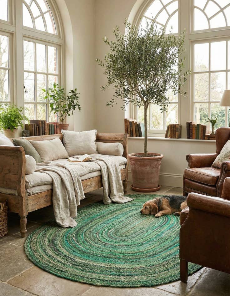 Detail image of  8' x 10'  Hand Braided Chindi Oval Rug