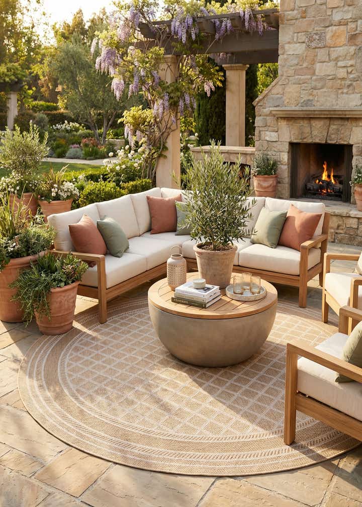 10' x 10' Easy-Clean Trellis Indoor / Outdoor Round Rug