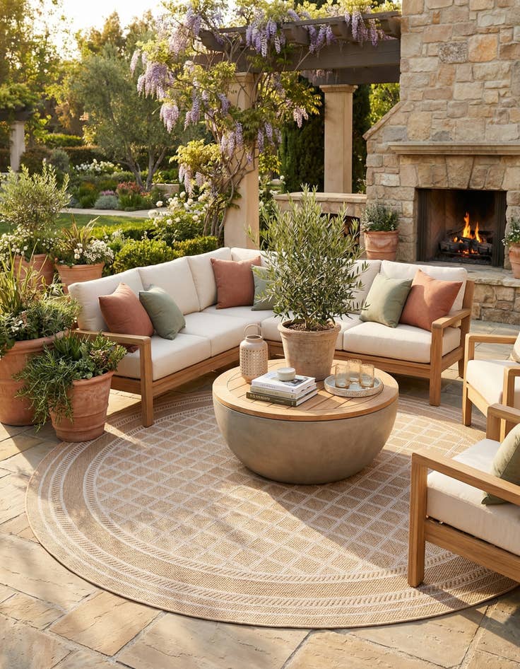 Detail image of 10' x 10' Easy-Clean Trellis Indoor / Outdoor Round Rug