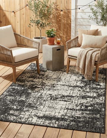 Black and White Easy-Clean Modern Indoor / Outdoor Rug