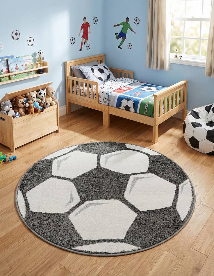 Detail image of 3' 3 x 3' 3 Soccer Ball Whimsy Kids Round Rug