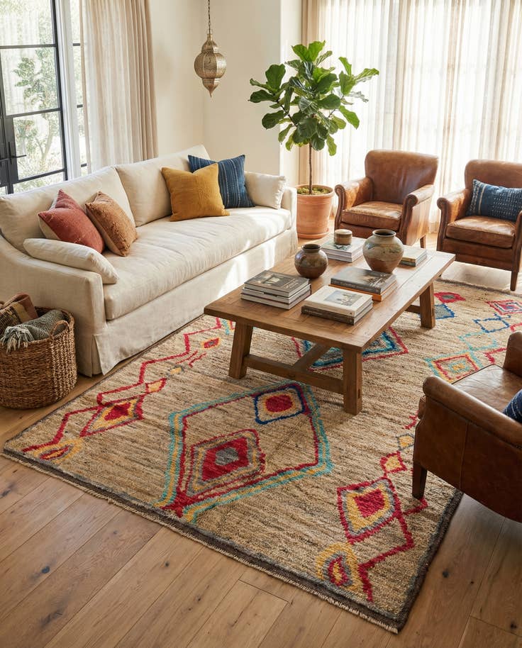 Detail image of 6' 4 x 9' 3 Hand Knotted Moroccan Wool Rug