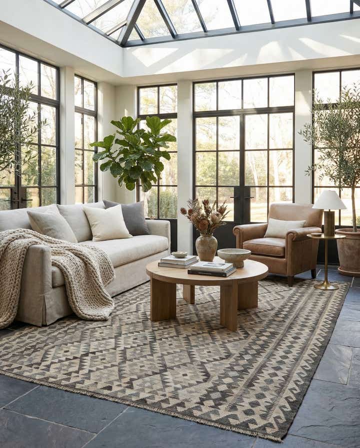 6' 10 x 9' 9 Hand Woven Kilim Maymana Wool Rug