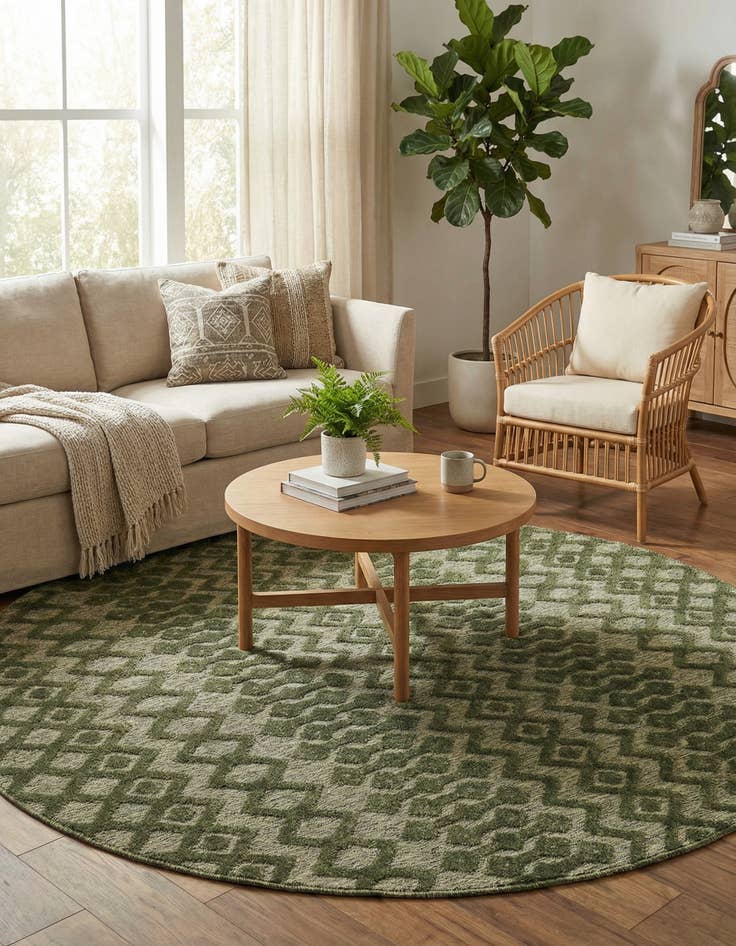 Detail image of 7' x 7'  Washable Trellis Textured Indoor / Outdoor Round Rug