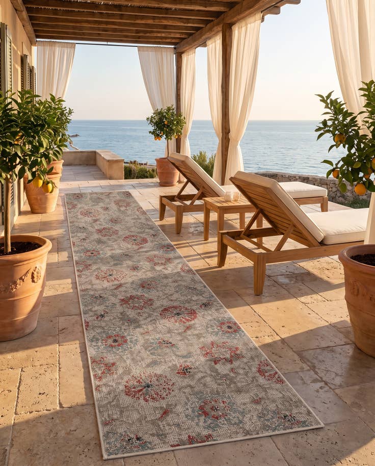 Detail image of 2' 7 x 12' Easy-Clean Botanical Indoor / Outdoor Runner Rug