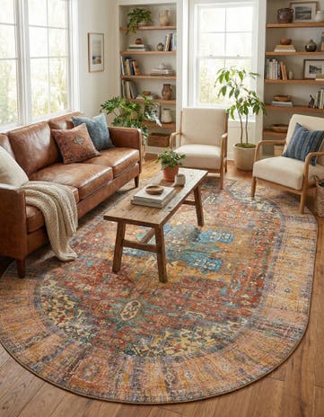 Rust Red Washable Timeless Oval Rug