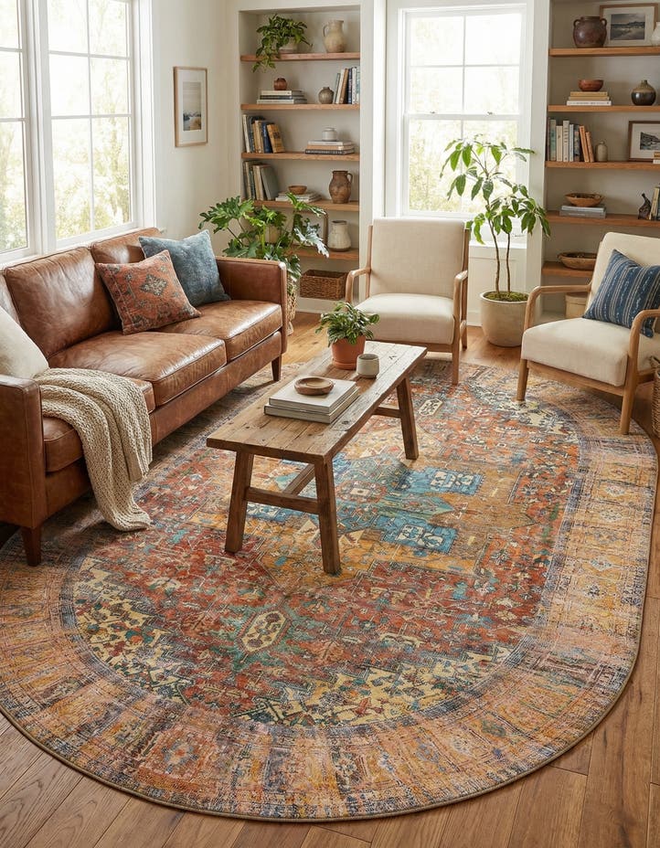 7' 6 x 10' 6 Washable Timeless Oval Rug