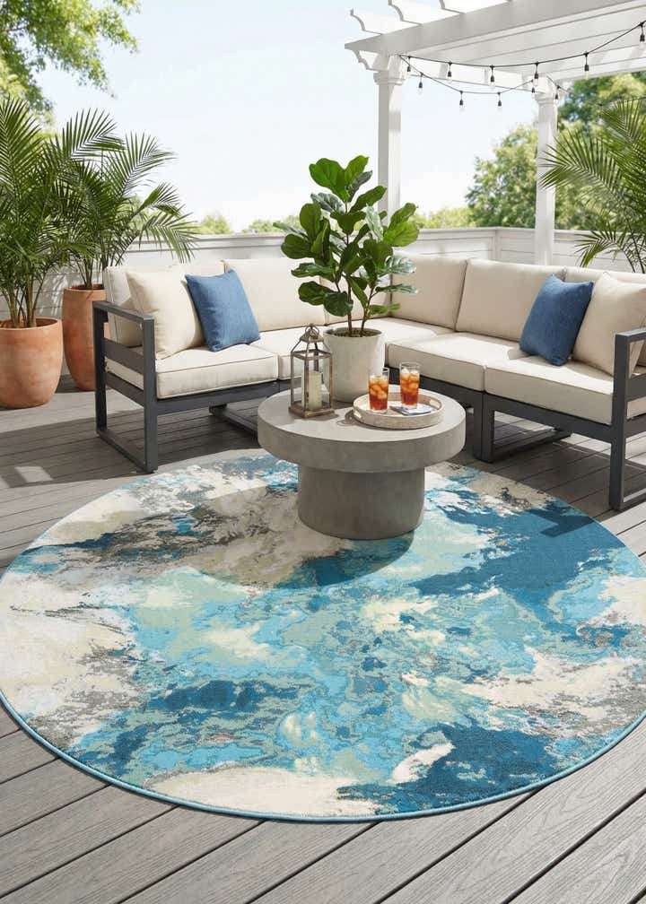 7' 10 x 7' 10 Easy-Clean Modern Indoor / Outdoor Round Rug