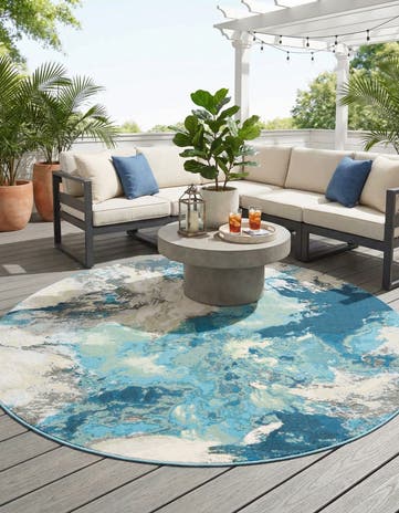 7' 10 x 7' 10 Easy-Clean Modern Indoor / Outdoor Round Rug